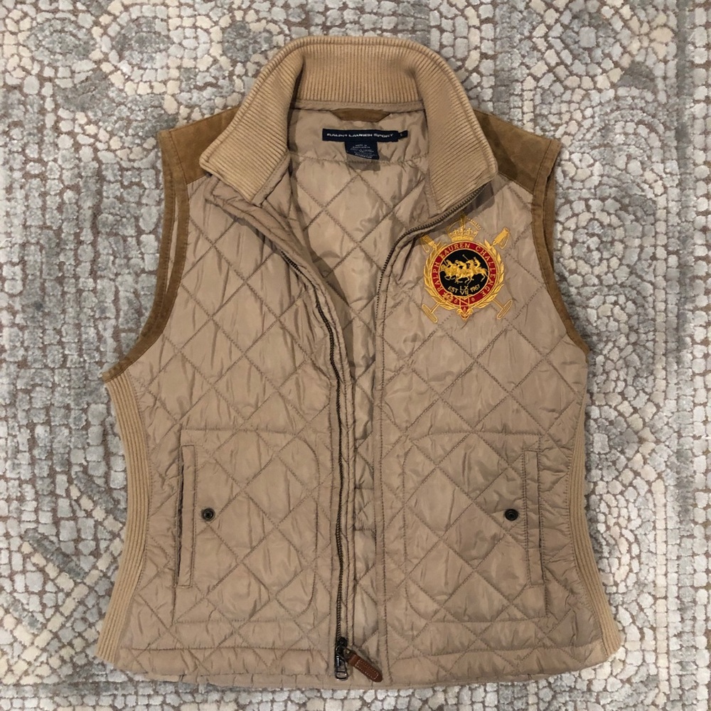 Polo Ralph Lauren Vest - Quilten Crest Equestrian Challenge Suede - Womens L